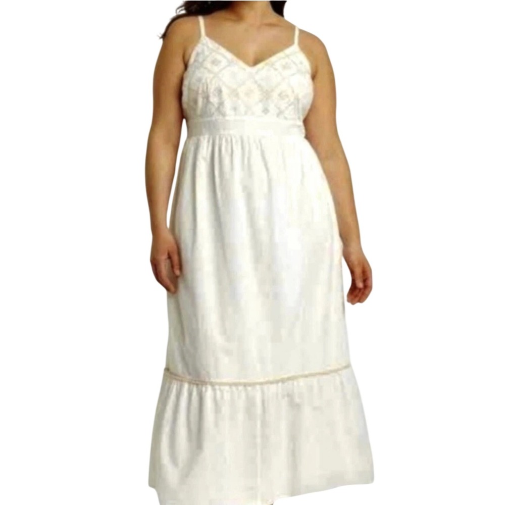 Ava & Viv Size X White Embroidered Tiered Maxi Dress Boho Sundress Plus